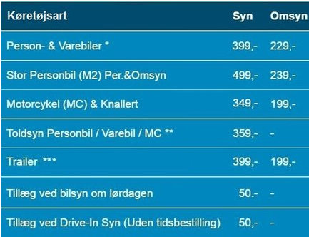 Priser | Bilsyn Roskilde